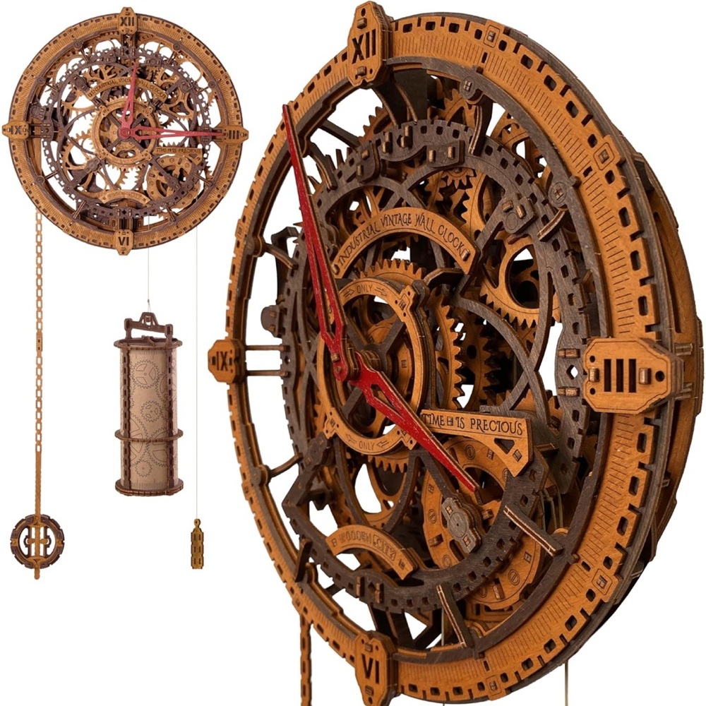 WOODEN.CITY Steampunk 3D Puzzle Clock - DIY Mechanical Wall Clock Kit